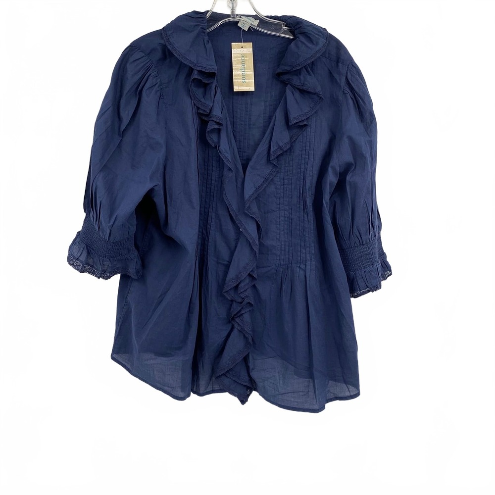 Sundance Navy Beatrice Ruffle Top | 100% Cotton Regular XL